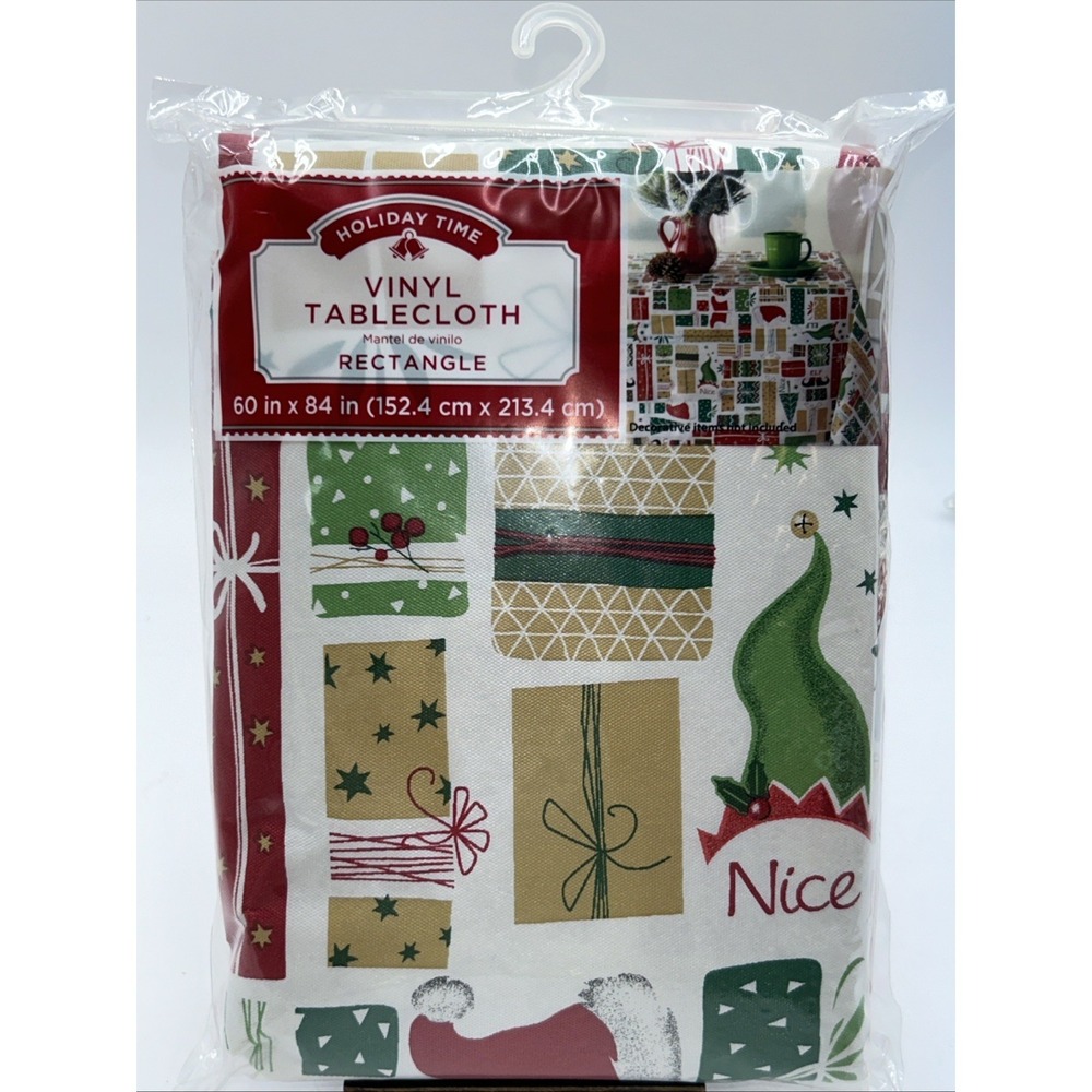 Vtg Holiday Time Tablecloth Christmas Theme Vinyl Large Rectangle 60" X 84" New